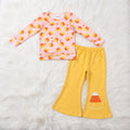 Pink Print Yellow Candy Corn Top W/ Flares