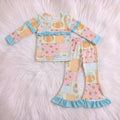 Blue Ruffle Trim Quilted Patch Flares 2PC Set