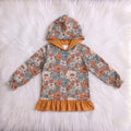 Fall Floral Rustic Orange Ruffle Hooded Top