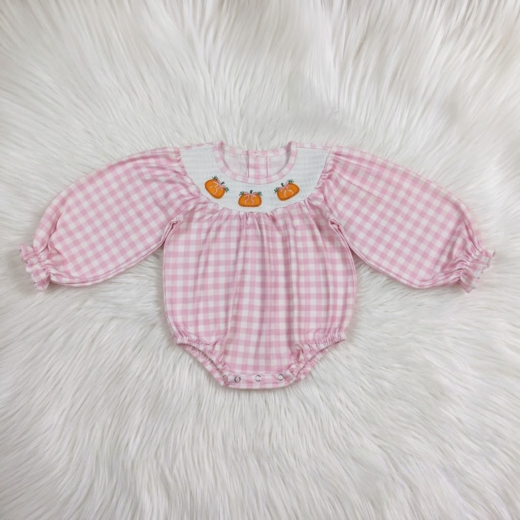 Pink Pumpkin Gingham Smock Bubble