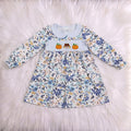 Blue Floral Pumpkin Scarecrow Embroidered Dress