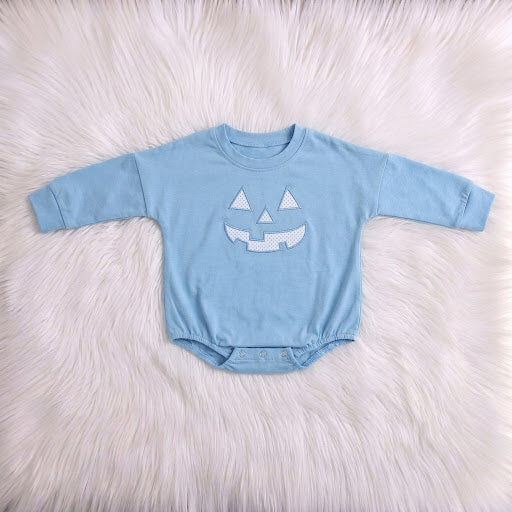 Embroidered Pumpkin Face Blue Bubble