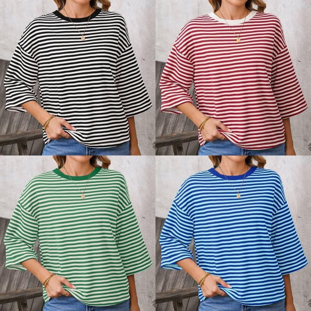 Women's Striped Tie Back Short Sleeve Top