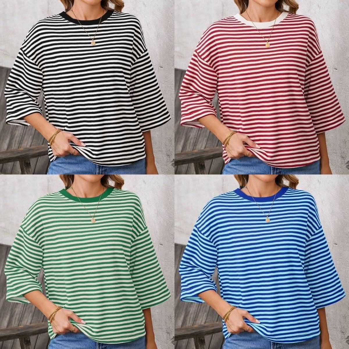 Women's Striped Tie Back Short Sleeve Top